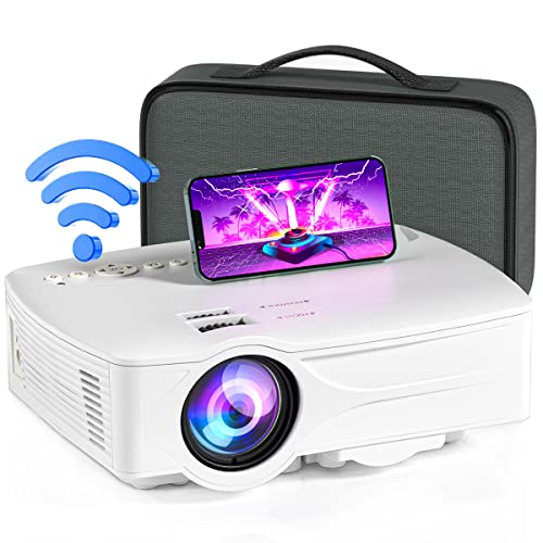 Proyector portátil con WiFi para laptop, computadora, HDMI, resolución 1080P, 120 pulgadas, brillo de 7500 lm, corrección trapezoidal, iOS/Android, para películas en exteriores y cine en casa (blanco)